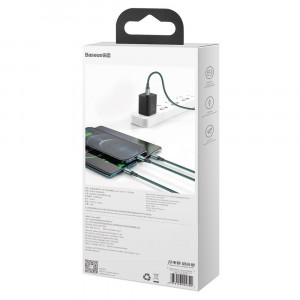 Кабел за зареждане и данни BASEUS Rapid 3in1 USB Type C към USB Type C / Lightning / micro USB 20W 1.5m зелен (CAMLT-SC06) - Img 6