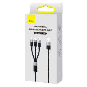 Кабел за зареждане и данни BASEUS StarSpeed 3in1 USB Type A към micro USB / Lightning / USB Type C 3.5A 1.2m черен - Img 5