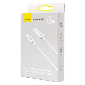 Кабел за зареждане и данни BASEUS Superior SUPERVOOC USB Type A към USB Type C 65W 1m бял - Img 5