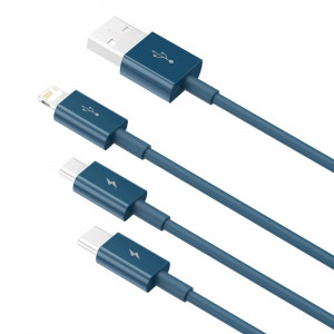 Кабел за зареждане и данни BASEUS Superior USB Type A към Lightning / micro USB / USB Type 3,5A 1.5m син (CAMLTYS-03) - Img 4