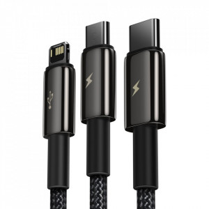 Кабел за зареждане и данни BASEUS Tungsten 3in1USB Type A към Lightning / USB Type C / micro USB 3.5A 1.5m (CAMLTWJ-01) черен - Img 7