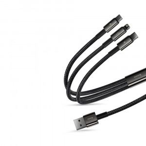 Кабел за зареждане и данни BASEUS Tungsten 3in1USB Type A към Lightning / USB Type C / micro USB 3.5A 1.5m (CAMLTWJ-01) черен - Img 12