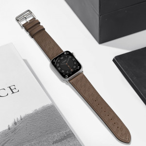 Каишка от естествена кожа Leather - Apple Watch 41mm Series 9 / 41mm Series 8 / 41mm Series 7 / 40mm Series 6 / 40mm SE / 40mm Series 5 / 40mm Series 4 / 38mm Series 3 / 38mm Series 2 / 38mm (1st gen) тъмнокафяв - Img 4