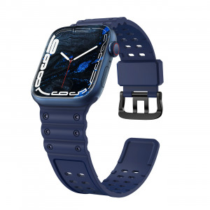 Каишка със стоманена закопчалка Triple Protection - Apple Watch 41mm Series 9 / 41mm Series 8 / 41mm Series 7 / 40mm Series 6 / 40mm SE / 40mm Series 5 / 40mm Series 4 / 38mm Series 3 / 38mm Series 2 / 38mm (1st gen) тъмносин - Img 1