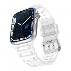 Каишка със стоманена закопчалка Triple Protection - Apple Watch 41mm Series 9 / 41mm Series 8 / 41mm Series 7 / 40mm Series 6 / 40mm SE / 40mm Series 5 / 40mm Series 4 / 38mm Series 3 / 38mm Series 2 / 38mm (1st gen) прозрачен - Img 1