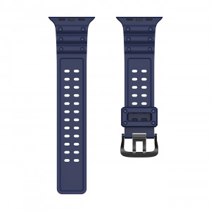 Каишка със стоманена закопчалка Triple Protection - Apple Watch 41mm Series 9 / 41mm Series 8 / 41mm Series 7 / 40mm Series 6 / 40mm SE / 40mm Series 5 / 40mm Series 4 / 38mm Series 3 / 38mm Series 2 / 38mm (1st gen) тъмносин - Img 4