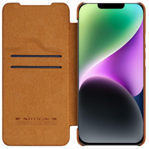 Калъф тип книга от еко кожа с подвижно покритие за камерата NILLKIN Qin Leather Pro - iPhone 14 Plus кафяв - Img 2