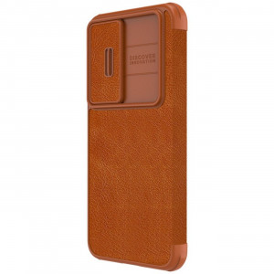 Калъф тип книга от еко кожа с подвижно покритие за камерата NILLKIN Qin Leather Pro - Samsung Galaxy S23+ кафяв - Img 3