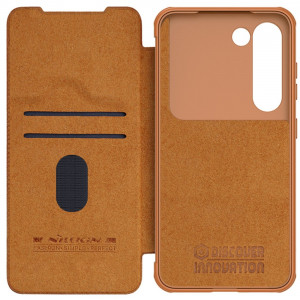 Калъф тип книга от еко кожа с подвижно покритие за камерата NILLKIN Qin Leather Pro - Samsung Galaxy S23+ кафяв - Img 7