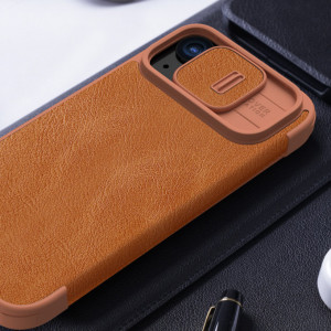 Калъф тип книга от еко кожа с подвижно покритие за камерата NILLKIN Qin Leather Pro - iPhone 15 Pro Max черен - Img 18