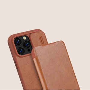 Калъф тип книга от еко кожа с подвижно покритие за камерата NILLKIN Qin Leather Pro - iPhone 14 Pro кафяв - Img 14
