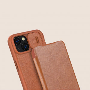 Калъф тип книга от еко кожа с подвижно покритие за камерата NILLKIN Qin Leather Pro - iPhone 14 Plus кафяв - Img 14