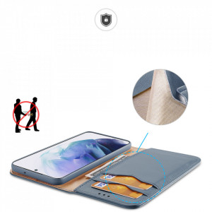 Калъф тип книга от естествена кожа DUX DUCIS Hivo със система против кражба - Samsung Galaxy S22+ син - Img 3