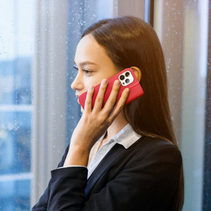 Калъф тип книга от естествена кожа DUX DUCIS Hivo със система против кражба - iPhone 14 Pro Max червен - Img 7