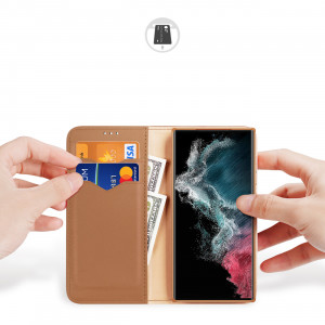 Калъф тип книга от естествена кожа DUX DUCIS Hivo със система против кражба - Samsung Galaxy S23 Ultra кафяв - Img 2