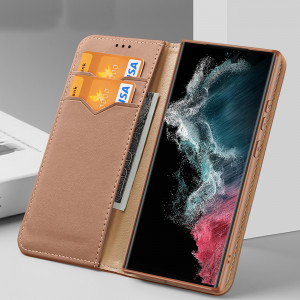 Калъф тип книга от естествена кожа DUX DUCIS Hivo със система против кражба - Samsung Galaxy S23+ кафяв - Img 14