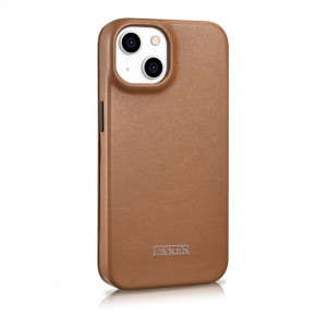 Калъф тип книга от естествена кожа iCARER CE Oil Wax Premium MagSafe - iPhone 14 Plus кафяв - Img 3