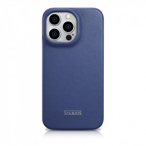 Калъф тип книга от естествена кожа iCARER CE Oil Wax Premium MagSafe - iPhone 14 Pro Max син - Img 3