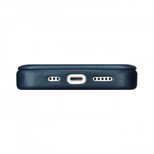 Калъф тип книга от естествена кожа iCARER CE Oil Wax Premium MagSafe - iPhone 14 Pro син - Img 11