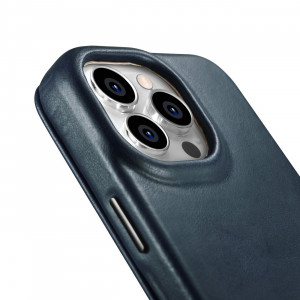 Калъф тип книга от естествена кожа iCARER CE Oil Wax Premium MagSafe - iPhone 14 Pro Max син - Img 14