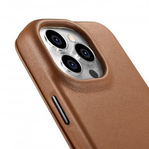Калъф тип книга от естествена кожа iCARER CE Oil Wax Premium MagSafe - iPhone 14 Pro кафяв - Img 15