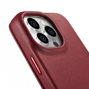 Калъф тип книга от естествена кожа iCARER CE Oil Wax Premium MagSafe - iPhone 14 Pro червен - Img 15