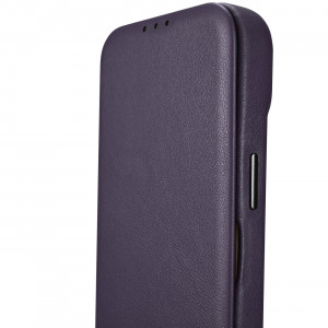Калъф тип книга от естествена кожа iCARER CE Oil Wax Premium MagSafe - iPhone 14 Plus тъмнолилав - Img 14