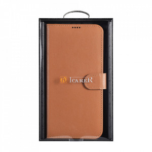 Калъф тип книга от естествена кожа iCARER Haitang - Samsung Galaxy S22+ кафяв - Img 5