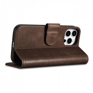 Калъф тип книга от естествена кожа iCARER Oil Wax Wallet 2в1 против кражба - iPhone 14 Pro кафяв - Img 9