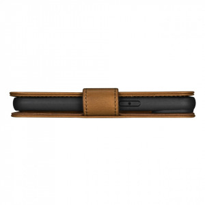 Калъф тип книга от естествена кожа iCARER Oil Wax Wallet 2в1 против кражба - iPhone 14 Pro кафяв - Img 3