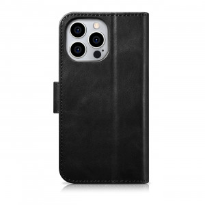 Калъф тип книга от естествена кожа iCARER Oil Wax Wallet 2в1 против кражба - iPhone 14 Pro черен - Img 12