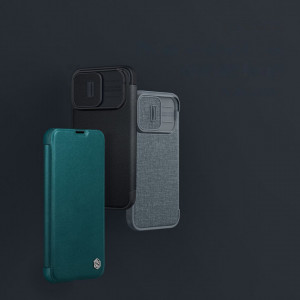 Калъф тип книга с подвижно покритие за камерата NILLKIN Qin Cloth Pro - iPhone 14 Pro син - Img 10