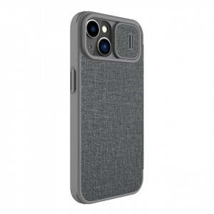 Калъф тип книга с подвижно покритие за камерата NILLKIN Qin Cloth Pro - iPhone 14 Plus сив - Img 4