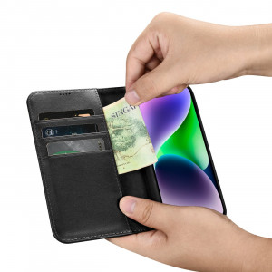 Калъф тип книга iCARER Wallet 2в1 против кражба - iPhone 14 Plus черен - Img 13