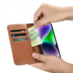 Калъф тип книга iCARER Wallet 2в1 против кражба - iPhone 14 Plus Cover кафяв - Img 12