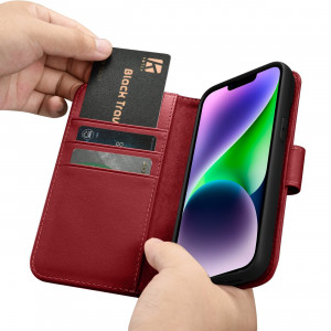 Калъф тип книга iCARER Wallet 2в1 против кражба - iPhone 14 Plus Cover червен - Img 16