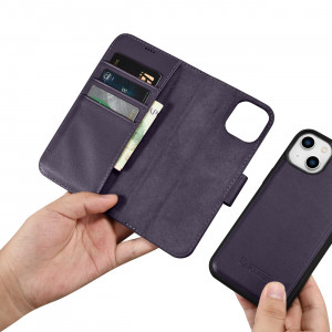 Калъф тип книга iCARER Wallet 2в1 против кражба - iPhone 14 Plus тъмнолилав - Img 15