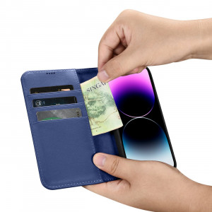 Калъф тип книга iCARER Wallet 2в1 против кражба - iPhone 14 Pro Cover син - Img 14