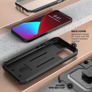 Калъф 360° със стойка и клипс SUPCASE Unicorn Beetle Pro - iPhone 12 / 12 Pro черен - Img 4