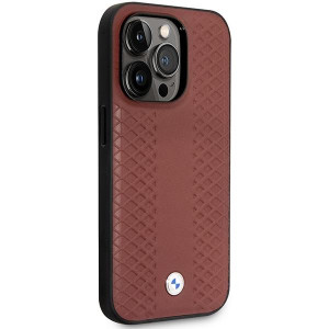 Оригинален гръб от еко кожа BMW Leather Diamond BMHCP14X22RFGR - iPhone 14 Pro Max бургундско червен - Img 4