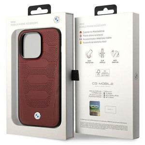 Оригинален гръб от еко кожа BMW Leather Seats MagSafe BMHMP14X22RPSR - iPhone 14 Pro Max бургундско червен - Img 8