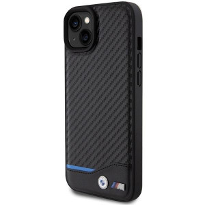 Оригинален гръб от естествена и еко кожа BMW Leather Carbon - iPhone 15 Plus черен - Img 2