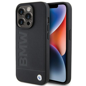 Оригинален гръб от естествена кожа BMW Leather Hot Stamp MagSafe - iPhone 15 Pro Max черен - Img 1