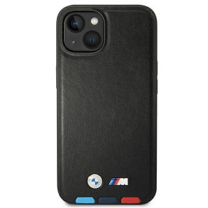 Оригинален гръб от естествена кожа BMW Leather Stamp Tricolor BMHMP14M22PTDK MagSafe - iPhone 14 Plus черен - Img 3
