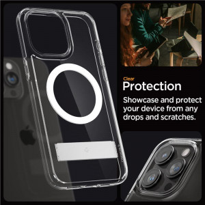 Оригинален гръб със стойка SPIGEN Ultra Hybrid S MagSafe - iPhone 15 Pro прозрачен - Img 15