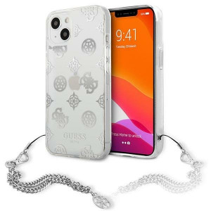 Оригинален гръб с верижка GUESS Peony Chain GUHCP13SKSPESI - iPhone 13 mini сив - Img 1