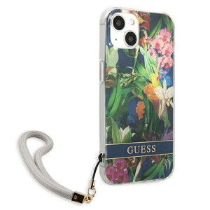 Оригинален гръб с връзка GUESS Flower GUHCP13SHFLSB - iPhone 13 mini син - Img 4