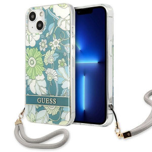 Оригинален гръб с връзка GUESS Flower GUHCP13SHFLSN - iPhone 13 mini зелен - Img 1