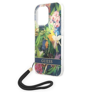 Оригинален гръб с връзка GUESS Flower GUOHCP14LHFLSB - iPhone 14 Pro син - Img 5