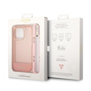 Оригинален гръб с гривна GUESS Translucent Pearl Strap GUHCP14LHGCOHP - iPhone 14 Pro розов - Img 7